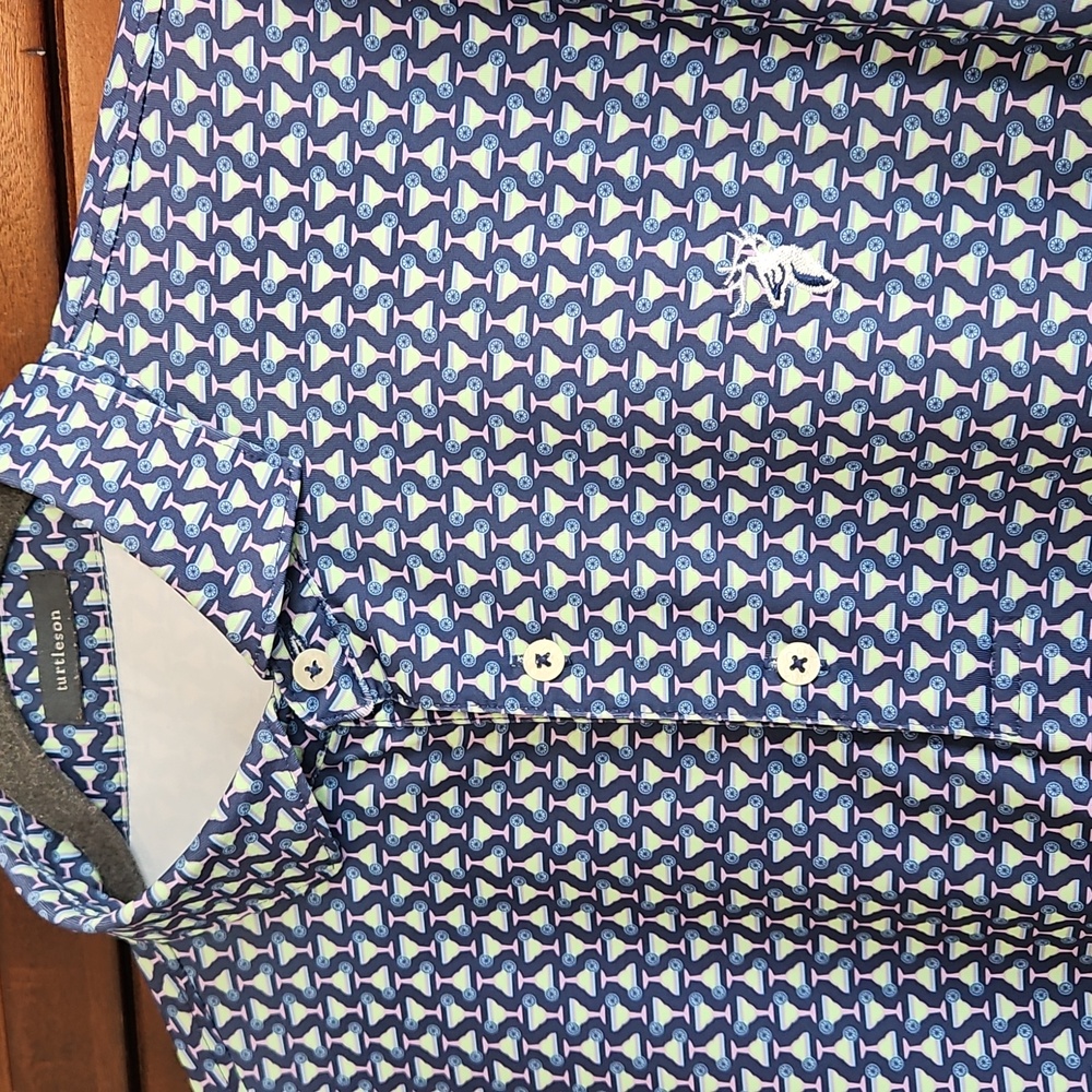 Turtleson Mens Blue Drink Print Golf Polo Size Medium *Margaritas*